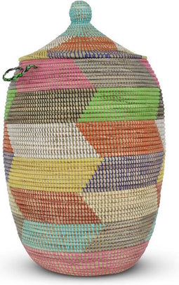 Safaary - Rieten Wasmand met Deksel van Zeegras Multi-Kleur - Ø 45 x 80cm