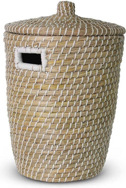 Safaary - Rieten Wasmand met Deksel van Zeegras Naturel - 30x30 CM