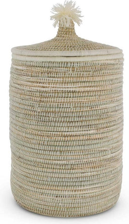 Safaary - Rieten Wasmand met Deksel van Zeegras Naturel-Wit