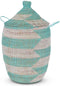 Safaary - Rieten Wasmand met Deksel van Zeegras Turquoise-Ø 37 x 65cm