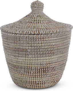 Safaary - Rieten Wasmand met Deksel van Zeegras Wit -Ø 30 x 43cm