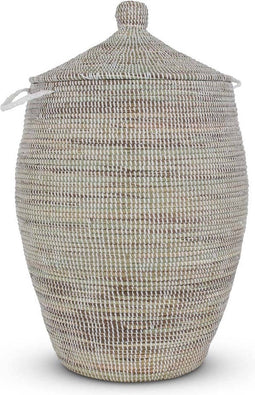 Safaary - Rieten Wasmand met Deksel van Zeegras Wit -Ø 45 x 75cm