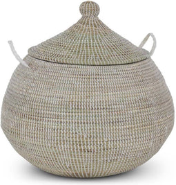 Safaary - Rieten Wasmand met Deksel van Zeegras Wit Tajine