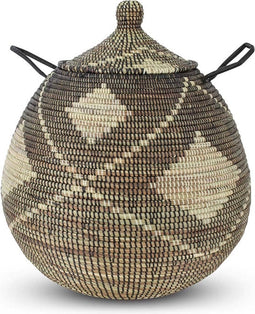 Safaary - Rieten Wasmand met Deksel van Zeegras Zwart Tajine