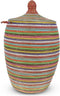 Safaary - Rieten Wasmand met Deksel Zeegras Multi-Kleur Gestreept - Ø 45 x 80cm