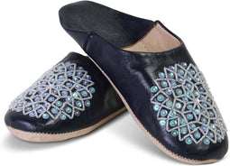 Safaary - Sloffen Leer Donkerblauw Pailletten - Maat 37