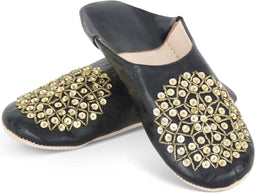 Safaary - Sloffen Leer Zwart-Goud Pailletten - Maat 41