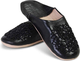 Safaary - Sloffen Leer Zwart Pailletten - Maat 38