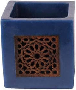 Safaary - Theelichthouder Kaars Blauw Ø 12 x 12cm-Vierkant patroon