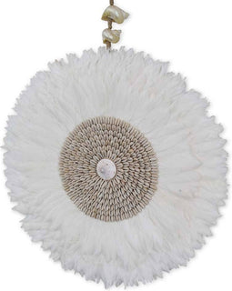 Safaary - Wanddecoratie Juju Hat Shell Veren Schelpen Wit Ø 40cm