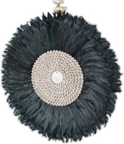 Safaary - Wanddecoratie Juju Hat Shell Veren Schelpen Zwart Ø 40cm