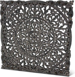 Safaary - Wandpaneel houtsnijwerk Bangladesh Antraciet 60 x 60cm