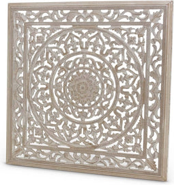 Safaary - Wandpaneel Houtsnijwerk Bangladesh Wit 60 x 60cm