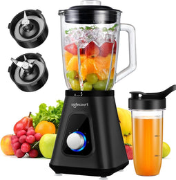 Safecourt Kitchen Blender - Krachtige 1200 Watt Blender met To-Go Beker - 3 Standen - Zwart