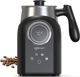 Safecourt Kitchen - Elektrische Melkopschuimer - Vaatwasserbestendig - 5-in-1 - 450 ML - 4 Cappuccino's - Zwart