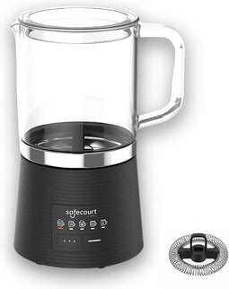 Safecourt Kitchen Glazen Melkopschuimer - Elektrische melkopschuimer - Dik & dun schuim - Teflon-vrij - Zwart