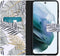iMoshion Hoesje Geschikt voor Samsung Galaxy S21 FE Hoesje Met Pasjeshouder - iMoshion Design Softcase Bookcase - Wit / Meerkleurig / Goud / Glamour Botanic