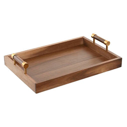 Snackdienblad Home ESPRIT Gouden Natuurlijk Metaal Acacia 39 x 26,5 x 8 cm