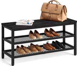 Goliving Schoenenrek - Schoenenbank - 3 Lagen - Industrieel - 80 x 30 x 45 cm - Zwart Hout
