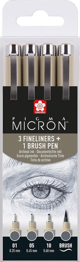 Sakura Pigma Micron fineliner set | 4 maten, Koelgrijs