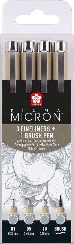 Sakura Pigma Micron fineliner set | 4 maten, Licht Koelgrijs
