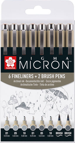 Sakura pigma micron fineliner set 8 koudgrijs | 6 stuks