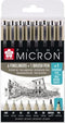 Sakura Pigma Micron Fineliners - Etui Promotieset - 7 fineliners Zwart en 1 Pigma Micron PN