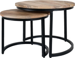 Salontafel Alex - Set van 2 - ø42,5 cm + ø57,5 cm - Hout/Metaal - Zwart frame - Industriële look - Bijzettafel