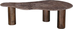 Salontafel - Bruin - Marmer - Houten Poten - 129x70x39 cm