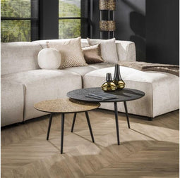 Salontafel Burlington set van 2 rond metallic - zwart/brass