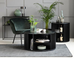 Salontafel Eikenhout Zwart - 85x85x45cm - Rond - Tafel Siena - Giga Living