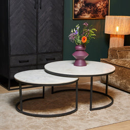 Salontafel Emiel 90 cm - salontafel set van 2 - Salontafel marmer