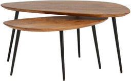 Salontafel Flare Set van 2 Mangohout Organisch Bruin - Modern Design - 90x43x40 cm - Bijzettafels