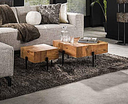 Salontafel Hanoi vierkant set van 2 acacia - naturel | Meubelplaats