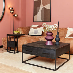 Salontafel industrieel - Salontafel Milan - salontafel zwart 80 x 80 cm
