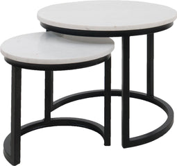 Salontafel Jasmin Marmer - Set van 2 Klein - Wit/Zwart