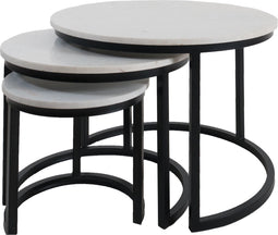 Salontafel Jasmin Marmer - Set van 3 - Wit/Zwart