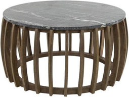 Salontafel Luna rond 80 cm mangohout zwart marmer - modern elegant design - stijvolle woonkamer tafel