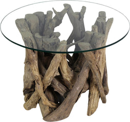 Salontafel met glasplaat - ø50x40 cm - Naturel - Teak wortelhout