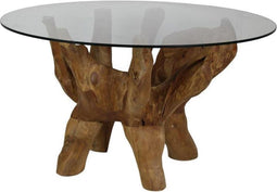 Salontafel met glasplaat - oud teak wortelhout
