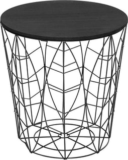 salontafel met metalen frame - Koffietafel - Draadmand - houten dienblad - bijzettafel - Zwart - 39 x 41cm