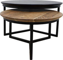 Salontafel - ø80/ø59 - Powdercoated black - Acaciahout/ijzer- Set van 2