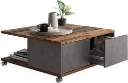 Salontafel op wielen - Matera en decor in oude donkere stijl - L70 x H36 x D70 cm - Made in Germany TWIN