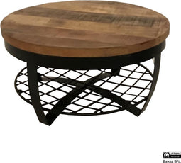 Salontafel Rond Industrieel Design | Mangohout en Staal | 65x34cm