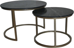 Salontafel Ronin - set van 2 - ø70x47/ø55x41 - Zwart/goud - marmer/metaal