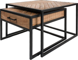 Salontafel Ruby Visgraat - Bruin Mangohout - Set van 2