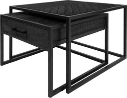 Salontafel Ruby Visgraat - Zwart Mangohout - Set van 2