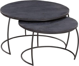 Salontafel set Coco - Zwart - Zwarte Ronde salontafel set van Mangohout en metaal - Set van 2 | Salontafel set mangohout