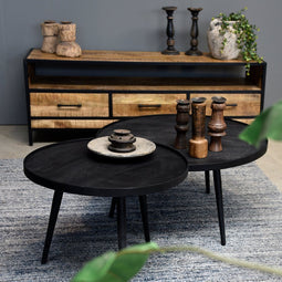 Salontafel set rond Industrieel Design | Mangohout Staal | 58-76cm