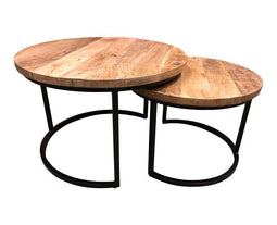Salontafel set van 2 DUO Ø 58 & 43 cm - Industrieel - Rond - Hout - 2-delig - Meubelplaats